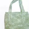 Close-up of the Rowan Tote straps and the clean, artisan finish of the Sage Green crochet.